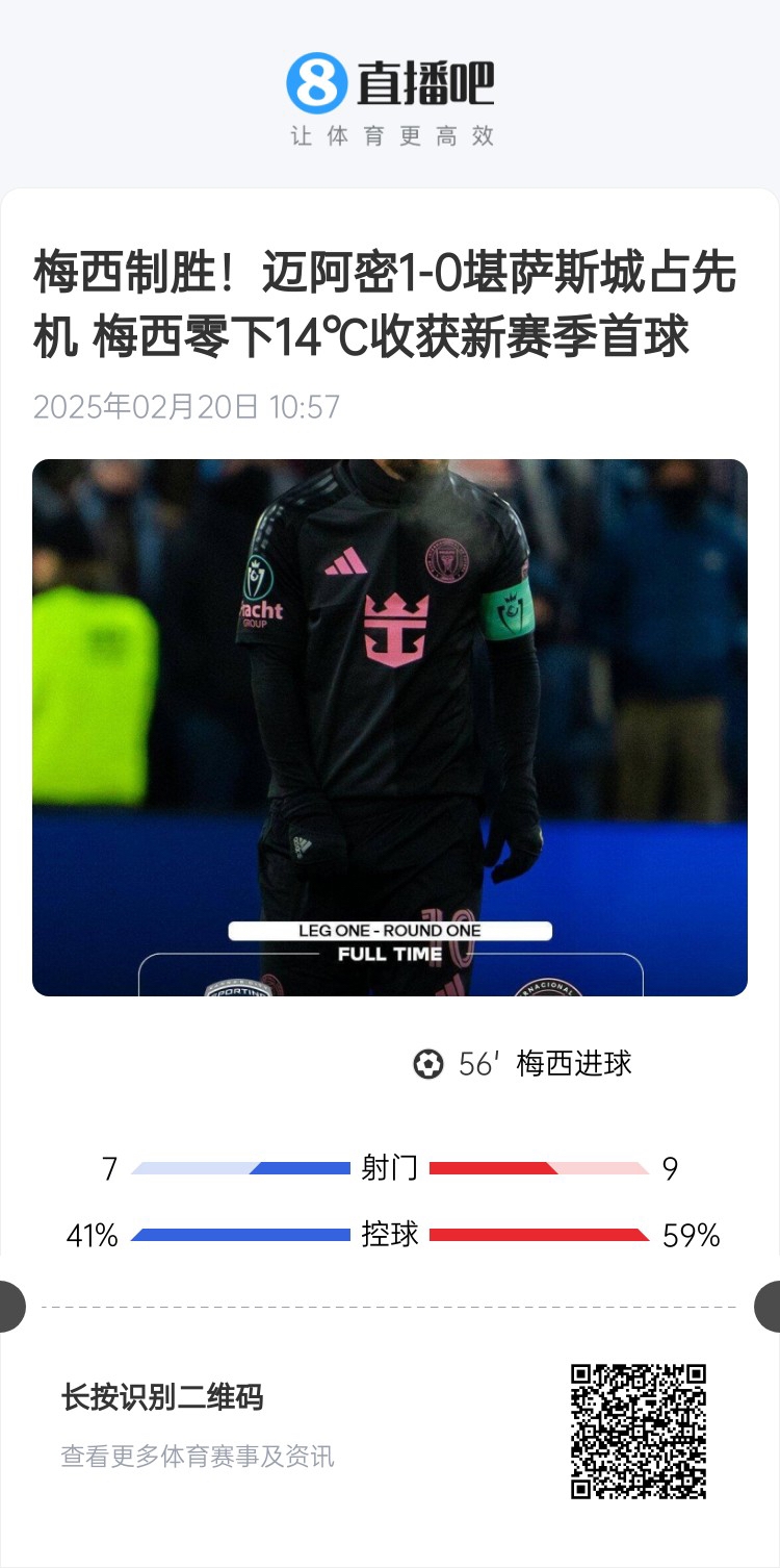  冰火兩重！梅西上一場-14℃進球，本場美職聯(lián)21°C