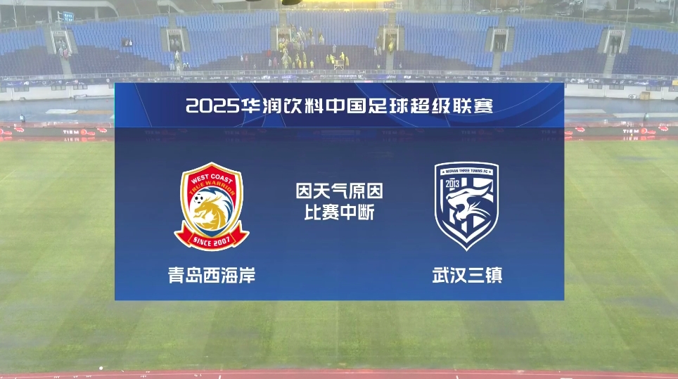  比賽延期！青島西海岸vs武漢三鎮(zhèn)進行至18分鐘，因天氣中斷30分鐘
