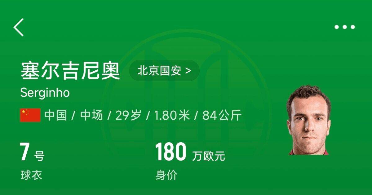  180萬歐！塞爾吉尼奧成為中國身價最高的球員，武磊120萬歐第2