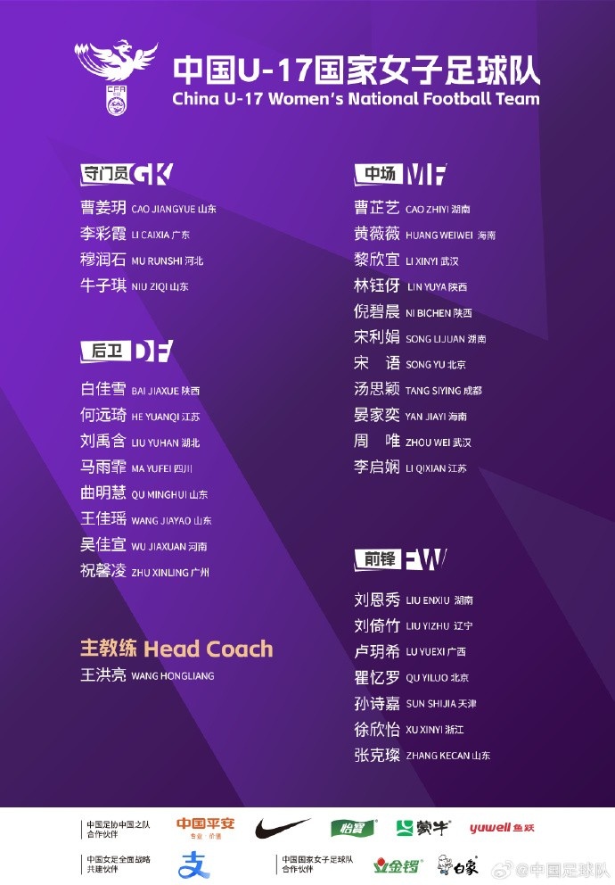  U17女足30人將在蘇州集訓(xùn)備戰(zhàn)世界杯，姜寧、朱挺擔(dān)任訓(xùn)練員